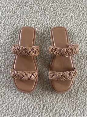 BCBGeneration Braided Double-Strap Slide Sandals - Taupe